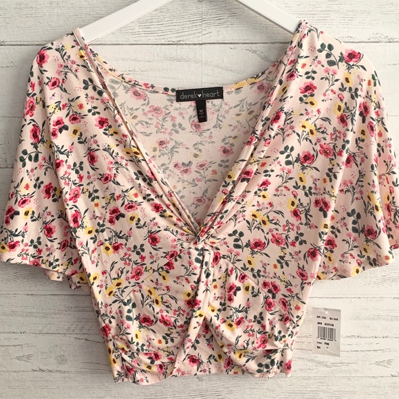 Derek Heart Tops - Derek Heart Floral Crop Twist Top